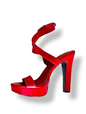 RALPH LAUREN 5” Patent Leather Shiny Red Strappy Platform Heels Strappy Shoes
